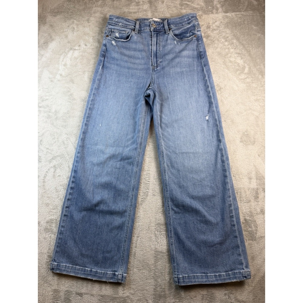 Paige Jeans Women's 27 Anessa Wide Leg Raw Hem Say Anything Distressed High-Rise